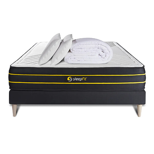 Sleepfit Pack matelas ULTRA 140x200 + sommier noir + Couette + 2 oreillers