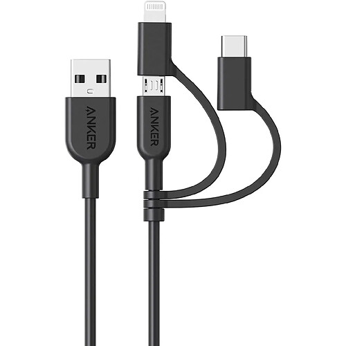 Anker Powerline II câble 3-en-1, Lightning/USB-C/Micro USB - Câble 3en1 de 90cm