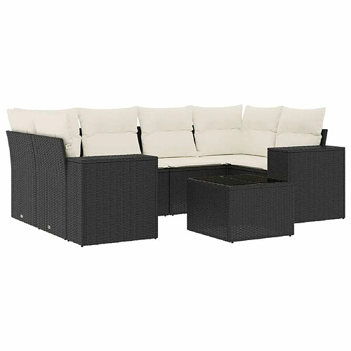 Maison Chic Ensemble Tables et chaises d'extérieur 7pcs avec coussins,Salon de jardin noir résine tressée -GKD298944