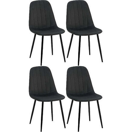 Decoshop26 Set de 4 chaises de salle à manger coutures décoratives verticales en velours noir et métal noir 10_0001757