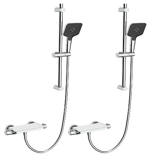 2PCS LONHEO MAX Élégant Ensemble de Douche avec Etagère et Douchette à Main 3 Fonctions, Chromé Colonne de Douche Thermostatique avec 38°C Mitigeur