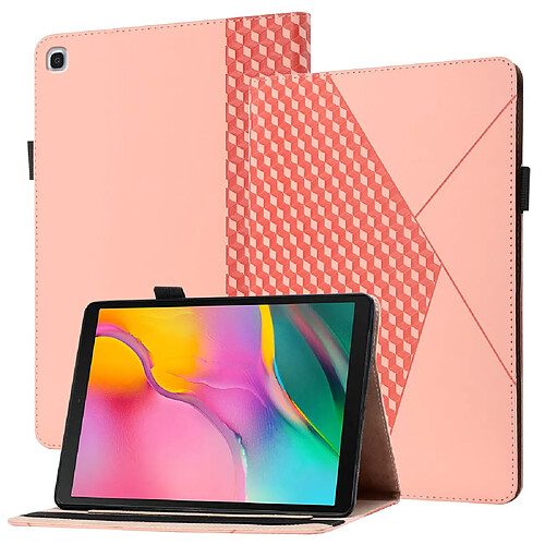 Etui en PU support motif losange skin touch, auto-absorbé, porte-cartes or rose pour votre Samsung Galaxy Tab A 10.1 (2019) T510 T515