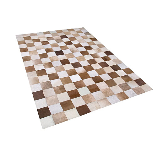 Beliani Tapis en cuir marron et beige 160 x 230 cm SOLMAZ