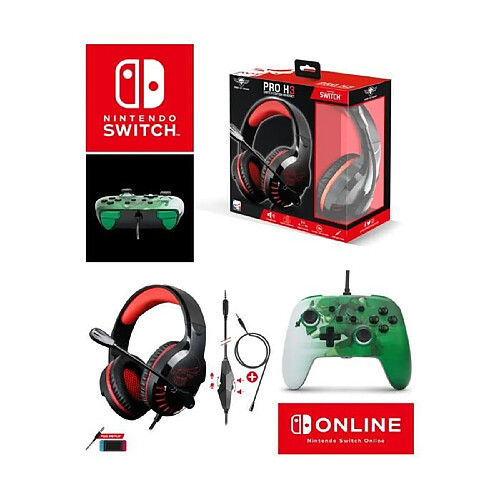 Pack Manette SWITCH Filaire Nintendo ZELDA HEROIQUE Officielle + Casque Gamer PRO H3 Rouge SPIRIT OF GAMER SWITCH