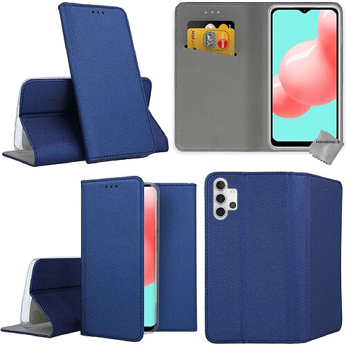 Htdmobiles Housse etui portefeuille avec coque intérieure en silicone pour Samsung Galaxy A32 5G + verre trempe - BLEU MAGNET