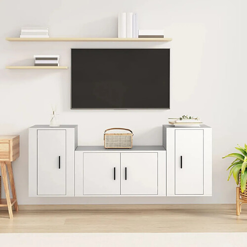 vidaXL Ensemble de meubles TV 3 pcs Blanc Bois d'ingénierie