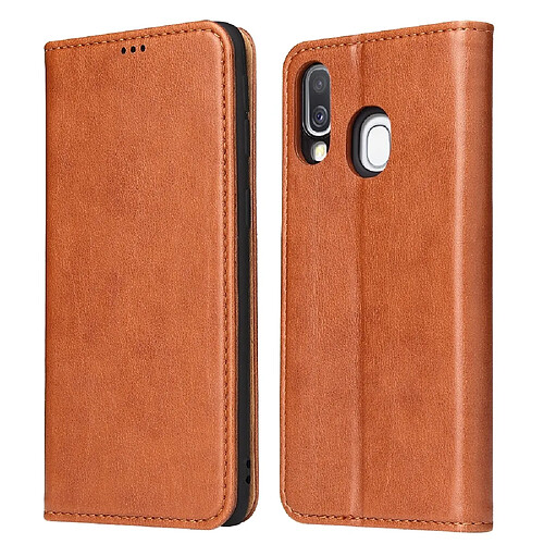 Wewoo Housse Coque Etui en cuir à rabat horizontal PU + TPU avec support pour cartes et fentes et portefeuille Galaxy A40 Marron