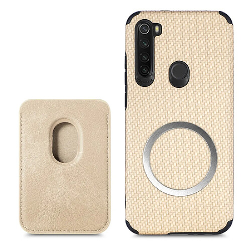 Coque en TPU + PU texture en fibre de carbone, anti-rayures, absorption magnétique avec porte-carte kaki pour votre Xiaomi Redmi Note 8T