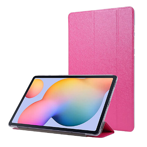 Etui en PU texture soie, antichoc avec support rose pour votre Samsung Galaxy Tab S8