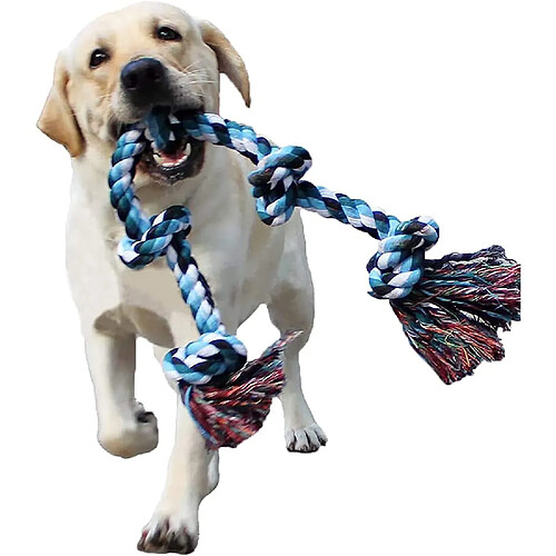 Laisse jouet pour chien pour chiens grands et forts, jouet à mâcher durable pour chien 5 nœuds pour mâcher vigoureusement, laisse jouet interactif pour chien