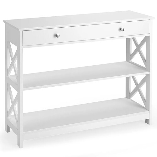 Helloshop26 Table de console table d’entrée avec 1 tiroir et 2 etagères de rangement pour couloir salon100 x 30 x 80 cm blanche 20_0005248