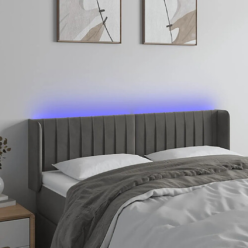 vidaXL Tête de lit à LED Gris foncé 147x16x78/88 cm Velours