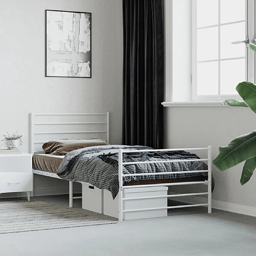 vidaXL Cadre de lit métal sans matelas avec pied de lit blanc 75x190cm