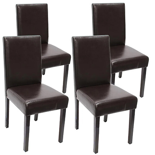 Mendler Lot de 4 chaises de séjour Littau~ cuir reconstitué, marron, pieds foncés