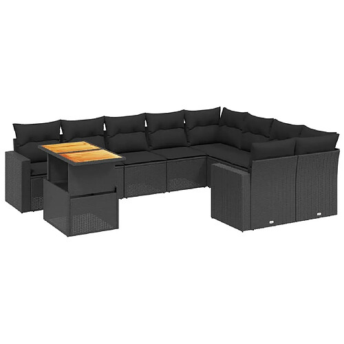 Maison Chic Salon de jardin 10 pcs avec coussins, Ensemble Tables et chaises d'extérieur noir résine tressée -GKD299201