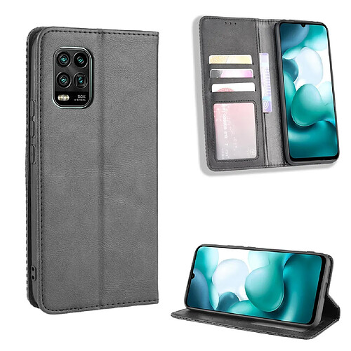 Etui en PU auto-absorbé rétro avec support noir pour votre Xiaomi Mi 10 Lite 5G/10 Youth 5G