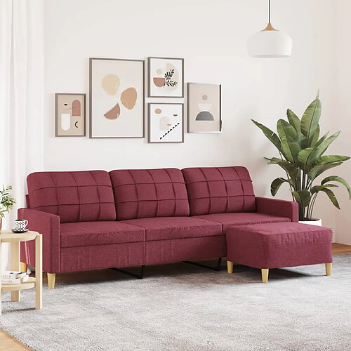 vidaXL Canapé à 3 places avec repose-pieds Rouge bordeaux 210 cm Tissu