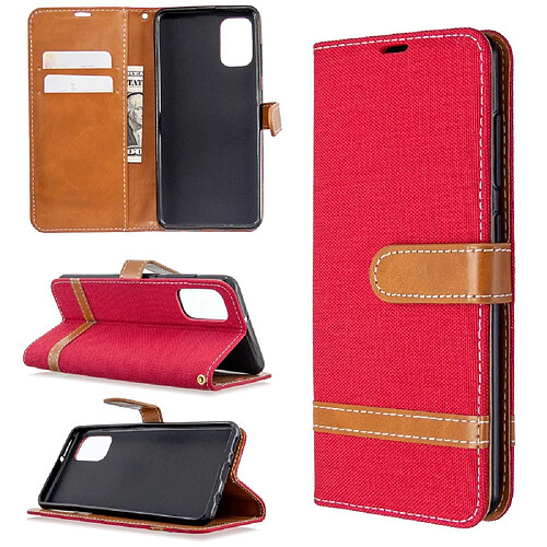 Etui en PU tissu de jeans de couleur assortie rouge pour votre Samsung Galaxy A41 (Global Version)