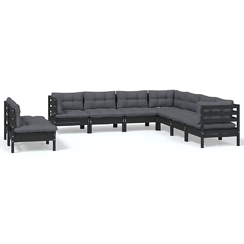 Maison Chic Salon de jardin 9 pcs + coussins - Mobilier/Meubles de jardin - Table et chaises d'extérieur Noir Bois de pin solide -MN75868