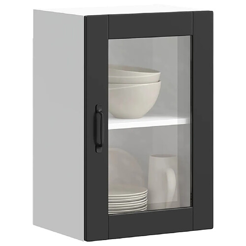 vidaXL Armoire murale de cuisine avec porte en verre Porto noir