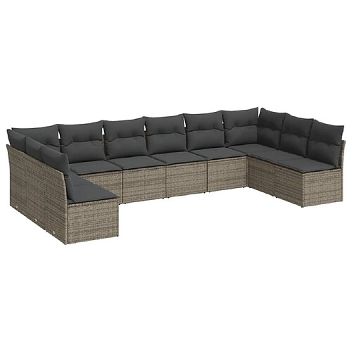 Maison Chic Salon de jardin avec coussins 10 pcs | Ensemble de Table et chaises | Mobilier d'Extérieur gris résine tressée -GKD49464