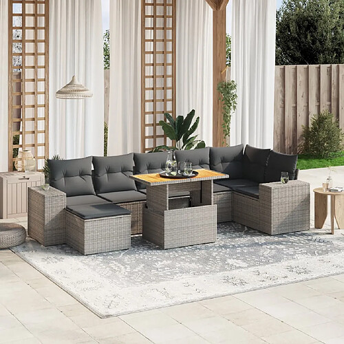 vidaXL Salon de jardin 8 pcs avec coussins gris résine tressée