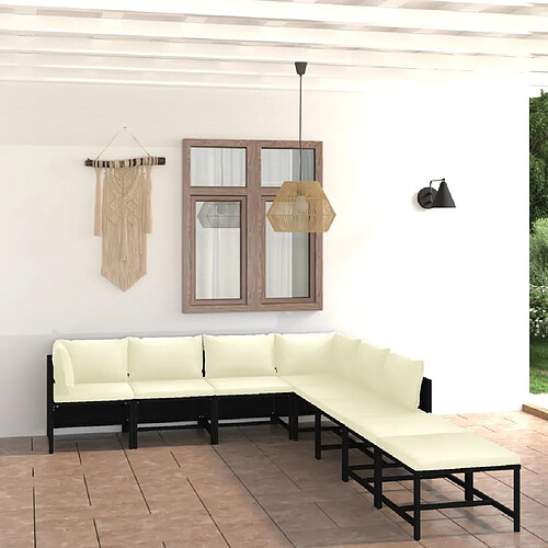 vidaXL Salon de jardin 8 pcs avec coussins Résine tressée Noir