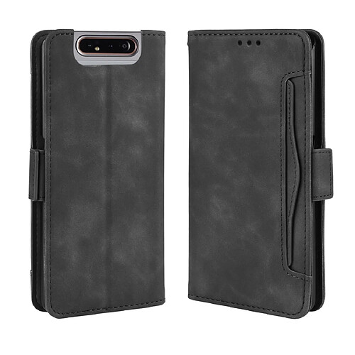 Wewoo Housse Coque Pour Galaxy A80 / A90 Etui en cuir avec motif peau de veau de style portefeuille fente carte séparée Noir