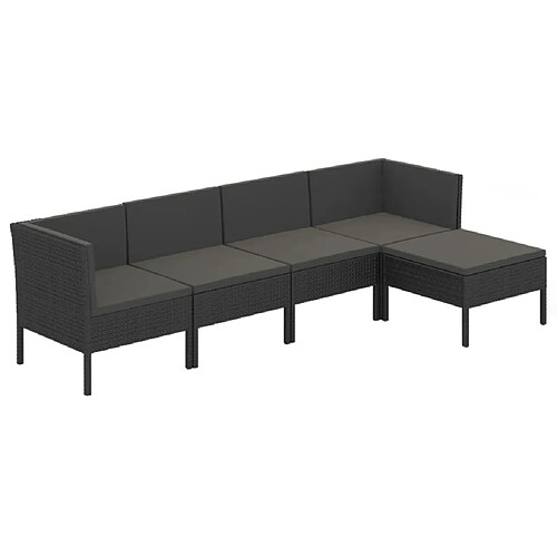 Maison Chic Salon de jardin 5 pcs + coussins - Mobilier/Meubles de jardin - Table et chaises d'extérieur Résine tressée Noir -MN38632