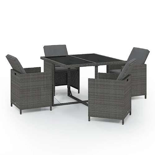 Maison Chic Mobilier à dîner 5 pcs de jardin avec coussins - Ensemble table et chaises d'extérieur - Salon/Mobilier de jardin classique Résine tressée Gris -MN81420