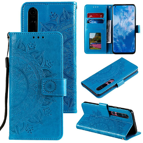 Etui en PU empreinte fleur bleu pour votre Xiaomi Mi 10