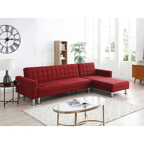 Vente-Unique Canapé d'angle convertible et réversible en tissu rouge WILLIS II