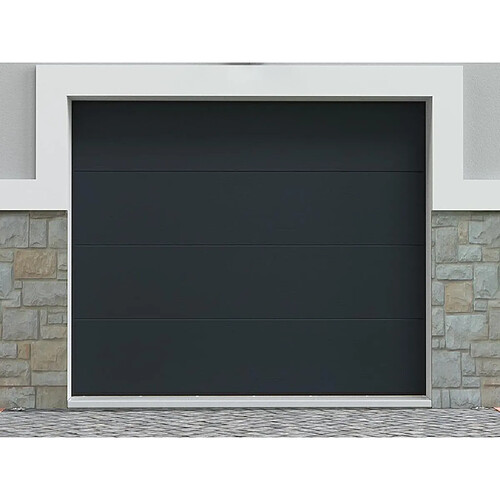 Vente-Unique Porte de garage sectionnelle effet bois anthracite motorisée L254 x H218 cm - PRIETA