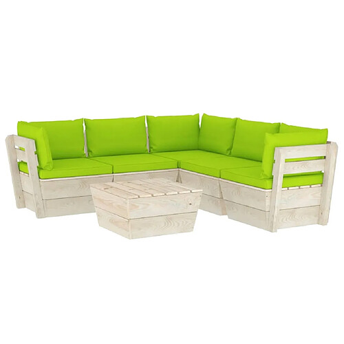 Maison Chic Salon de jardin palette 6 pcs avec coussins - Table et chaises d'extérieur - Mobilier/Meubles de jardin Moderne épicéa imprégné -MN32279