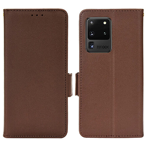 Etui en PU texture litchi, fermoir aimanté avec support marron pour votre Samsung Galaxy S20 Ultra