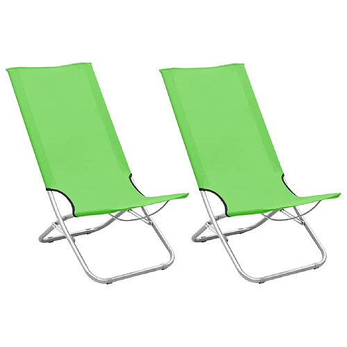 vidaXL Chaises de plage pliables lot de 2 Vert Tissu