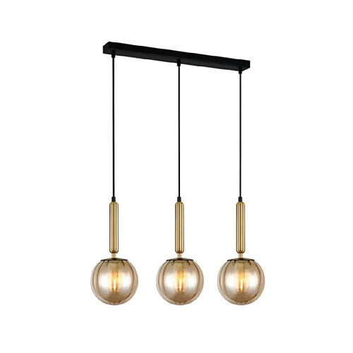 Luminaire Center Suspension Ravena Verre,Acier Laiton, Ambre