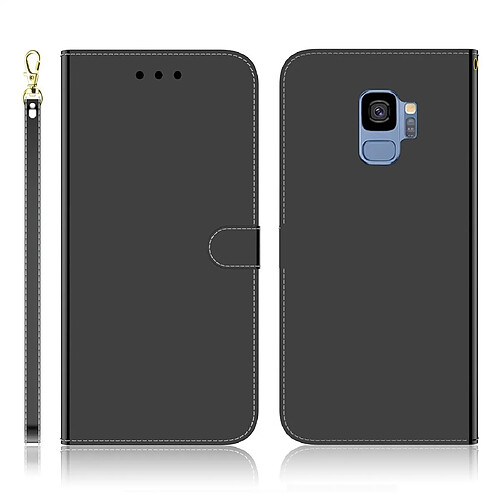 Wewoo Coque Etui à rabat en surface imitation miroir pour Galaxy S9 avec porte-cartes et emplacements cartes ainsi que portefeuille et lanière Noir