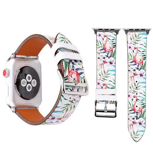 Wewoo Bracelet pour Apple Watch Series 3 et 2 & 1 42mm mode en cuir véritable New Spring Flamingo de montre