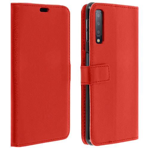 Avizar Housse Samsung Galaxy A7 2018 Etui Folio Coque Silicone Support Vidéo Rouge