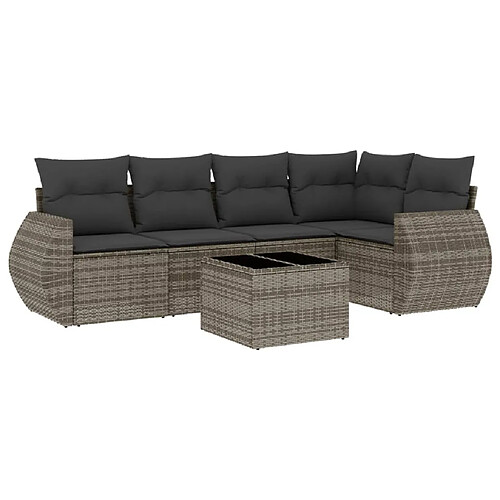 Maison Chic Salon de jardin 6 pcs avec coussins | Ensemble de Table et chaises | Mobilier d'Extérieur gris résine tressée -GKD97162