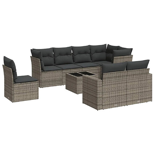 Maison Chic Salon de jardin 9 pcs avec coussins | Ensemble de Table et chaises | Mobilier d'Extérieur gris résine tressée -GKD79505