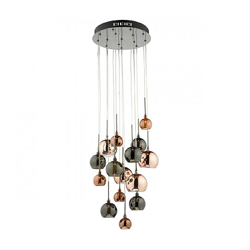 Luminaire Center Suspension Aurelia chrome noir poli et multicouleur 15 ampoules