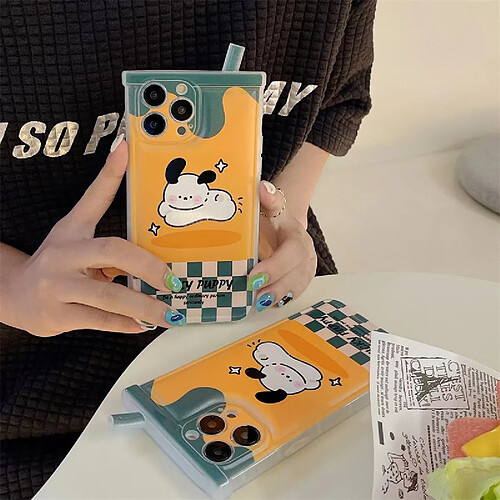 GUPBOO Étui pour iPhone13ProMax Heureux d'être hilarant chiot dessin animé drôle de cas de téléphone