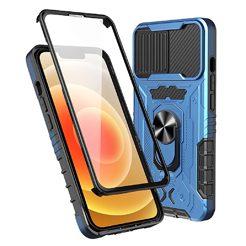 Coque en TPU anti-chute avec béquille et glissière pour appareil photo pour votre iPhone 14 Plus - bleu