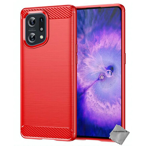 Htdmobiles Coque silicone gel carbone pour Oppo Find X5 5G + verre trempe - ROUGE