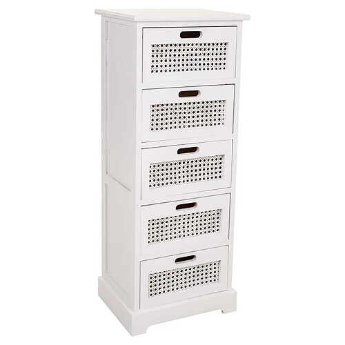 Caisson à Tiroirs Alexandra House Living Blanc Canne Bois de paulownia Bois MDF 29 x 91 x 35 cm