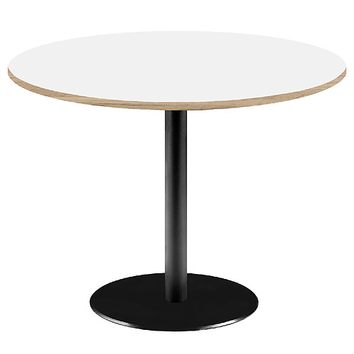 Restootab Table Ø120cm - modèle Rome blanc avec chants bois