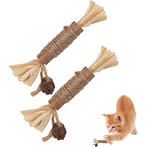 2 Pièces Jouets Herbe à Chat Bâtonnets à Mâcher pour Le Nettoyage des Dents de Chat Jouets à Mâcher pour Chat pour Chats d'Intérieur Chaton Réduire Pression et Solitude