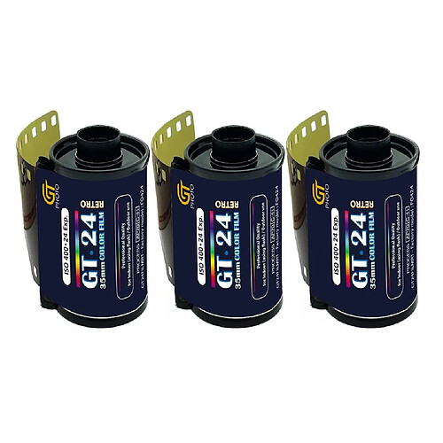 Gt Company GT Photo Pellicule Couleur GT24FILM 35mm - Lot de 3 Films 24 Poses - Idéal pour Photographie, Développement et Impression de Qualité - Bleu